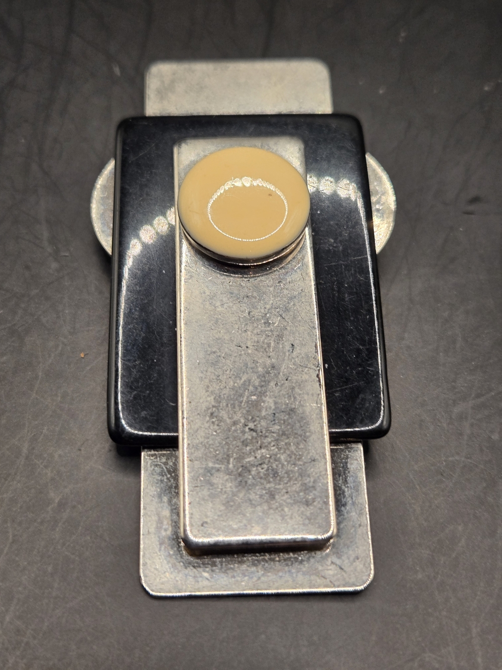 🔥3/15$ Art Deco Geometric Brooch Black Cream Silver Industrial Pin